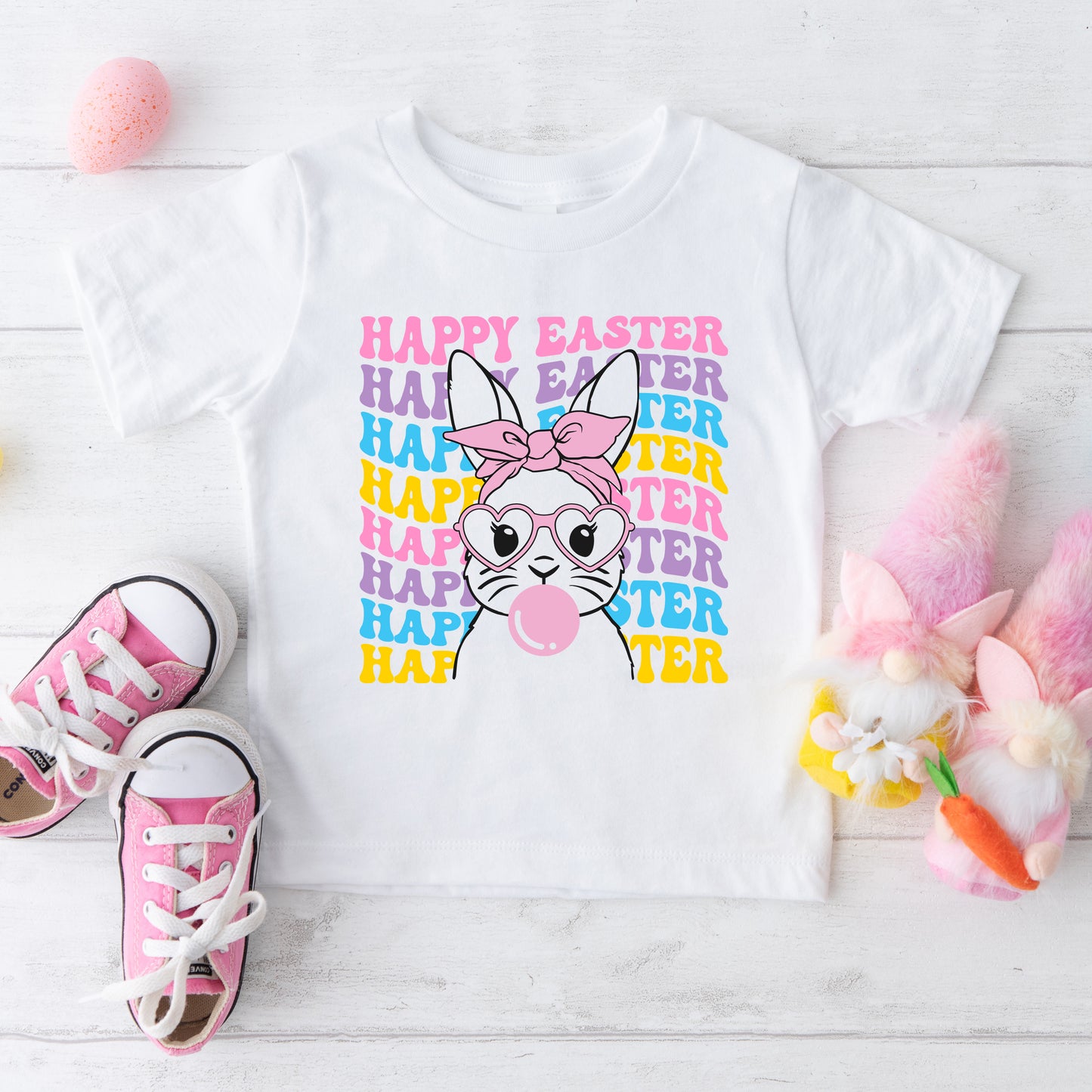 Bubble Gum Bunny Wavy | Toddler Graphic Short Sleeve Tee