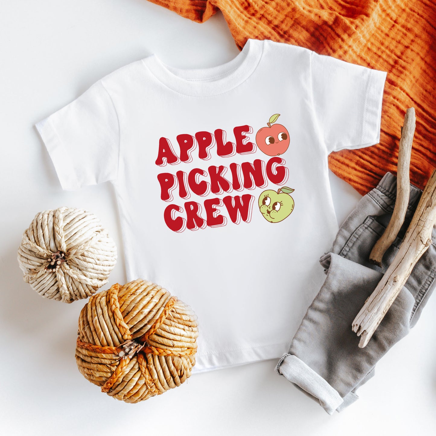 Cartoon Apple Picking Crew | Toddler Graphic Short Sleeve Tee