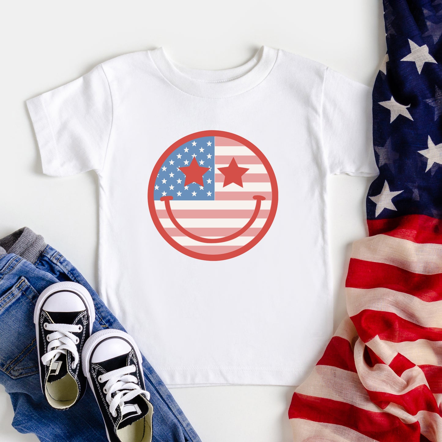 Flag Smiley Face | Toddler Graphic Short Sleeve Tee