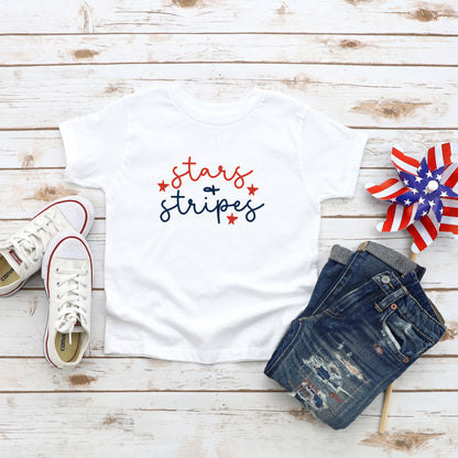 Patriotic Stars And Stripes Cursive | Youth Graphic Short Sleeve Tee