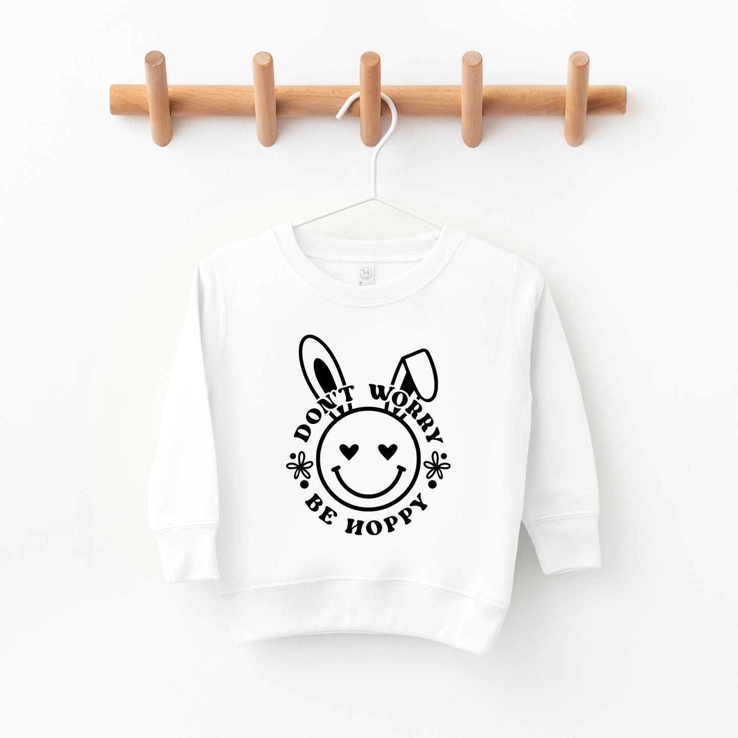 Don't Worry Be Hoppy Smiley Bunny | Toddler Graphic Sweatshirt