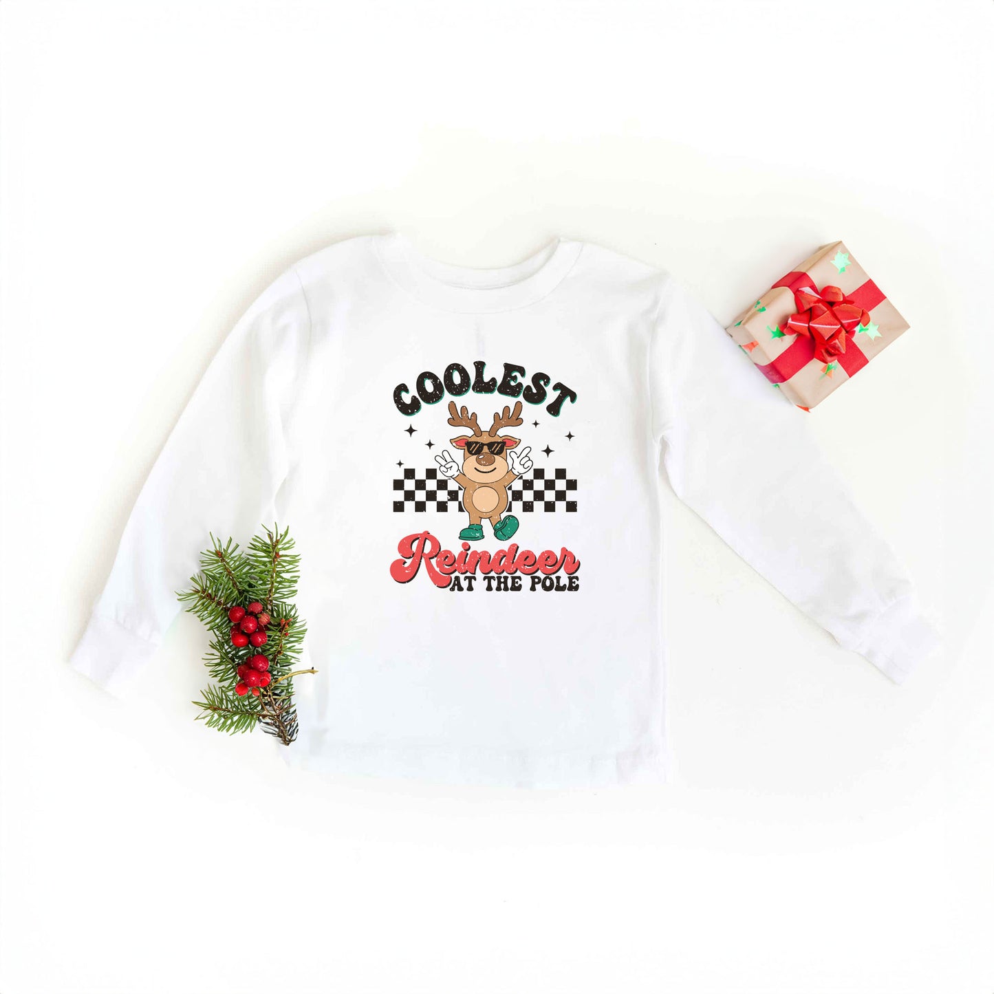 Coolest Reindeer At The Pole | Toddler Graphic Long Sleeve Tee