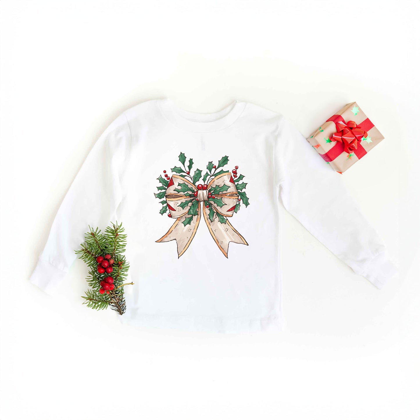 Holly Leaves Coquette | Toddler Graphic Long Sleeve Tee