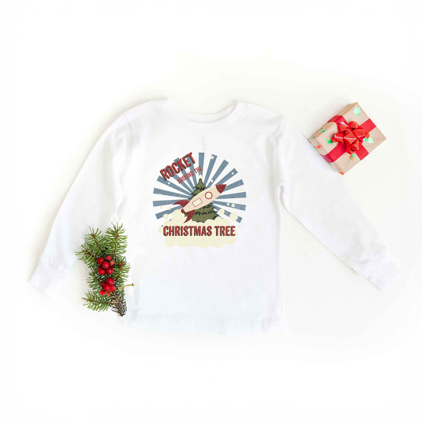 Rocket Around The Christmas Tree | Youth Graphic Long Sleeve Tee