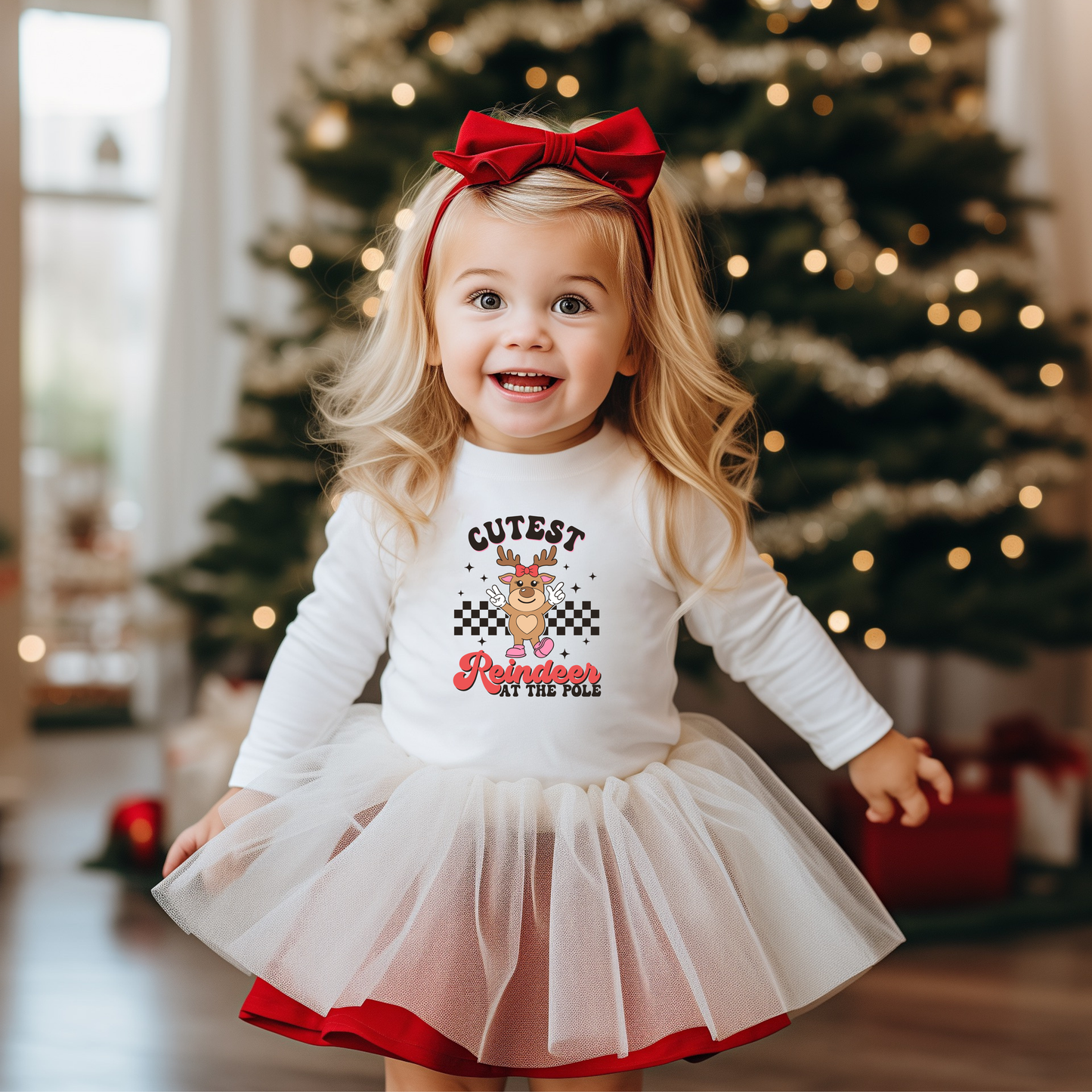 Cutest Reindeer At The Pole | Toddler Graphic Long Sleeve Tee