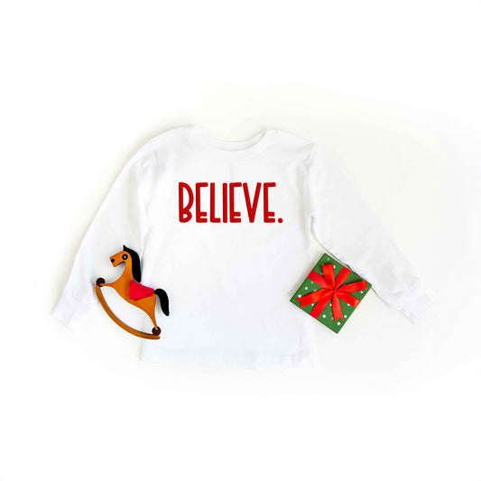 Believe Bold Puff Print | Youth Graphic Long Sleeve Tee