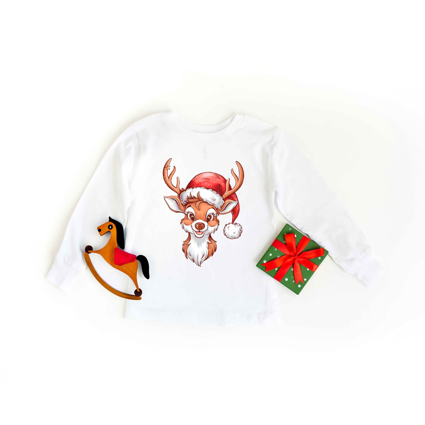 Cute Reindeer Head | Toddler Graphic Long Sleeve Tee