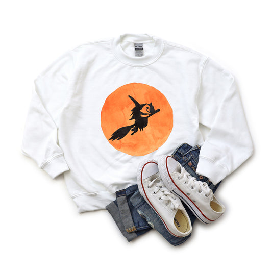 Watercolor Witch On Broom | Youth Graphic Sweatshirt