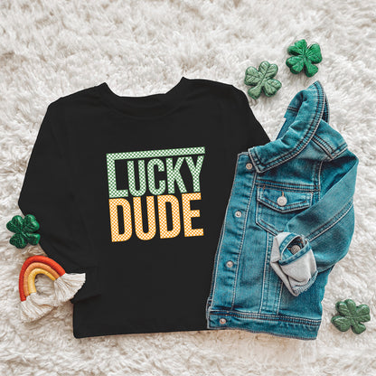 Block Checkered Lucky Dude | Toddler Graphic Long Sleeve Tee