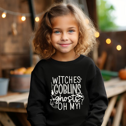 Witches Goblins Ghosts Puff Print | Youth Graphic Sweatshirt