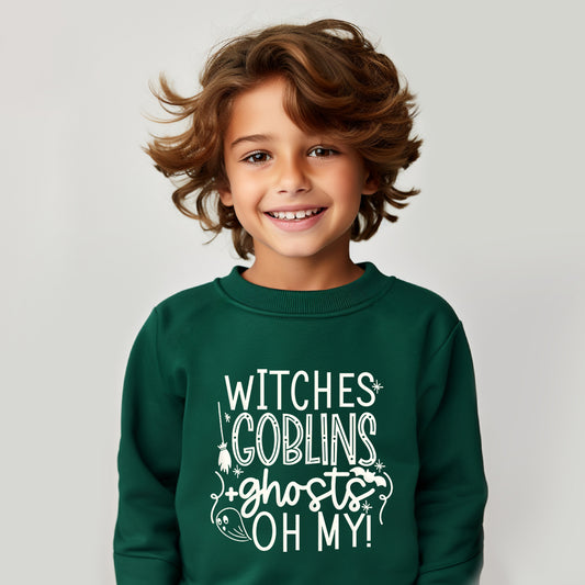 Witches Goblins Ghosts Puff Print | Youth Graphic Sweatshirt