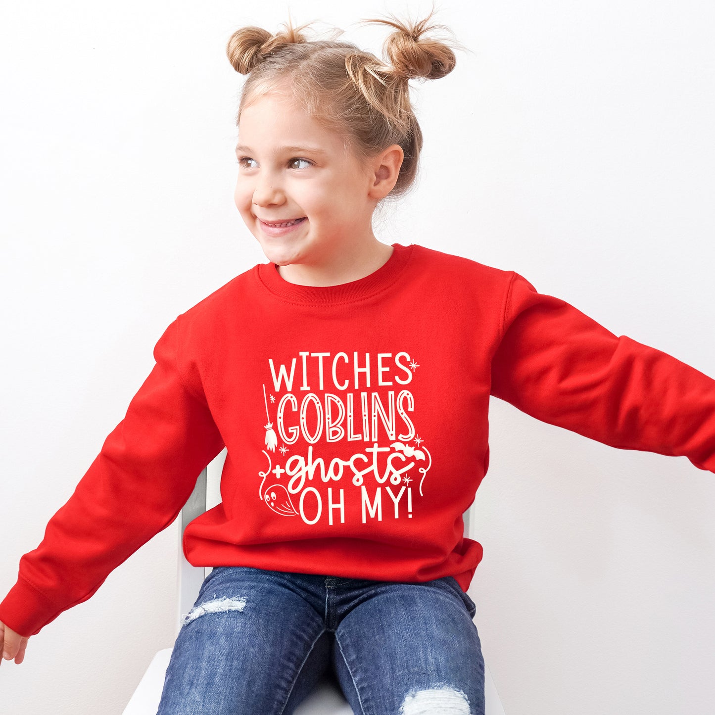 Witches Goblins Ghosts Puff Print | Youth Graphic Sweatshirt