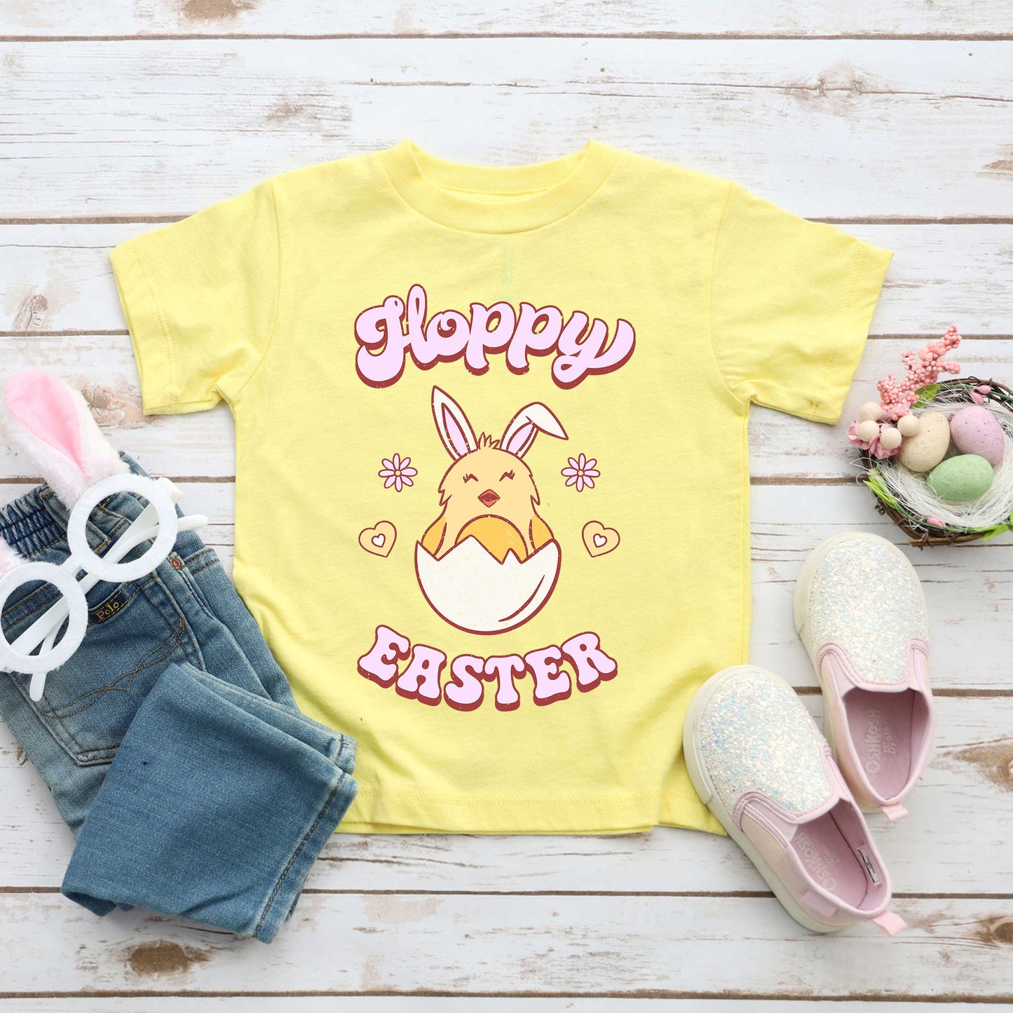 Hoppy Easter Chick Colorful | Toddler Graphic Short Sleeve Tee