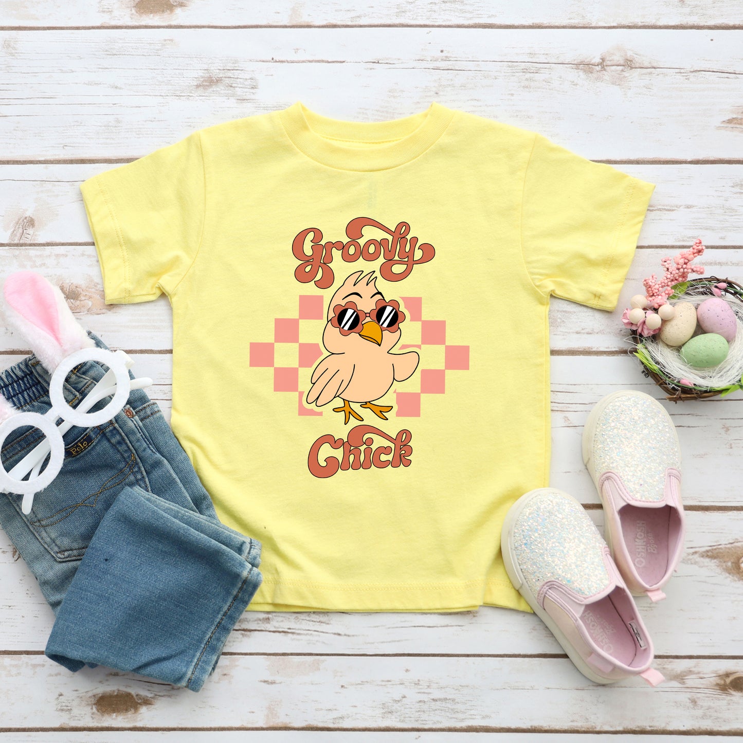 Groovy Chick Checkered | Toddler Graphic Short Sleeve Tee