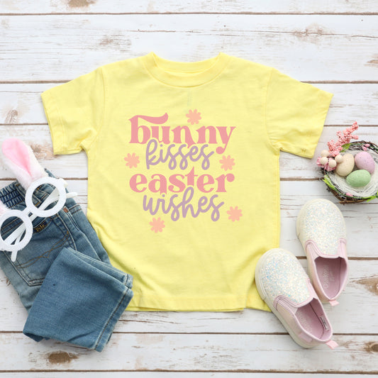 Bunny Kisses Easter Wishes Flowers | Toddler Graphic Short Sleeve Tee