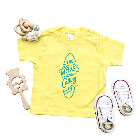 The Waves Are Calling Surf Board | Toddler Graphic Short Sleeve Tee