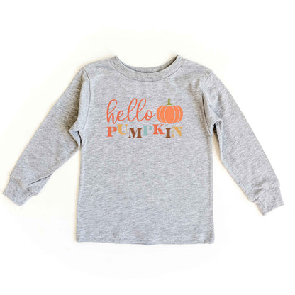 Cursive Hello Pumpkin | Youth Graphic Long Sleeve Tee