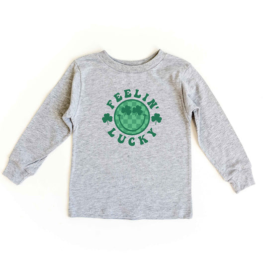 Feelin Lucky Checkered Smiley Face | Toddler Long Sleeve Tee