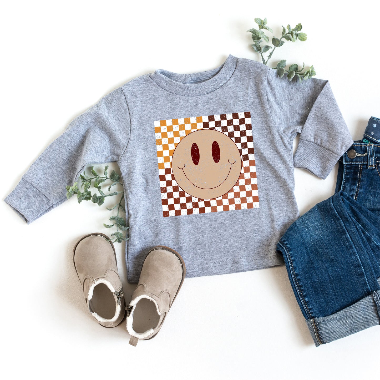 Fall Checkered Smiley | Toddler Long Sleeve Tee