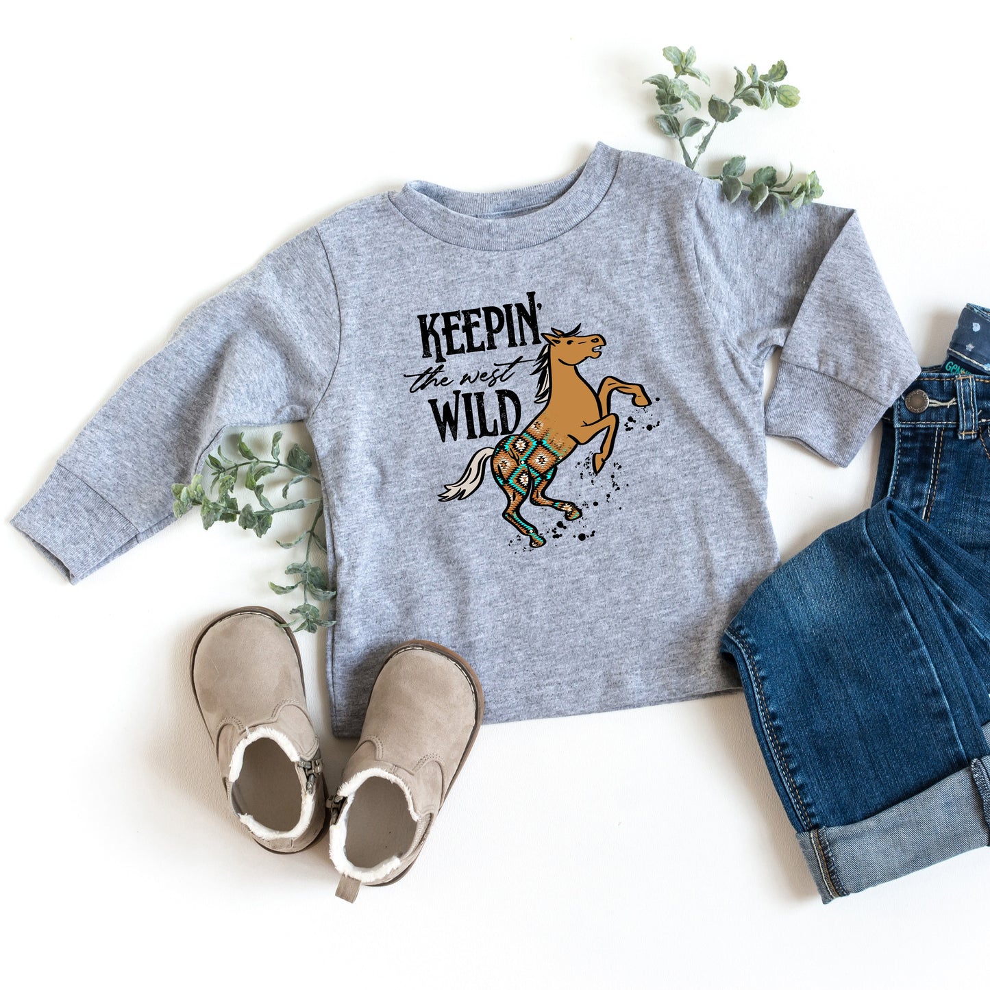 Keepin The West Wild Horse | Youth Graphic Long Sleeve Tee