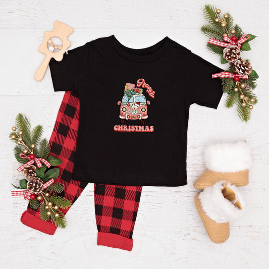 Retro Van Groovy Christmas | Toddler Short Sleeve Crew Neck