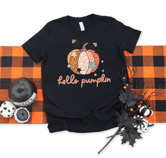 Hello Pumpkin Colorful Stars | Youth Short Sleeve Crew Neck