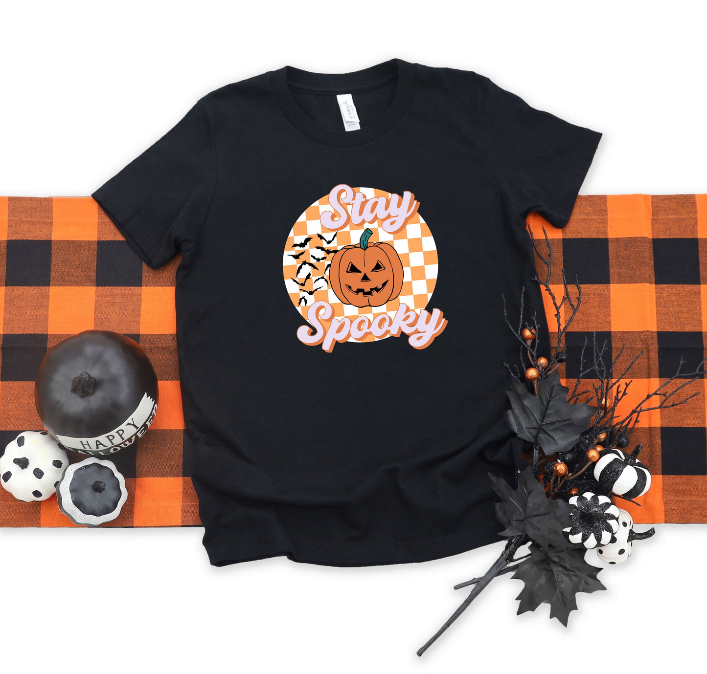 Stay Spooky Bats Checkered | Youth Graphic Short Sleeve Tee