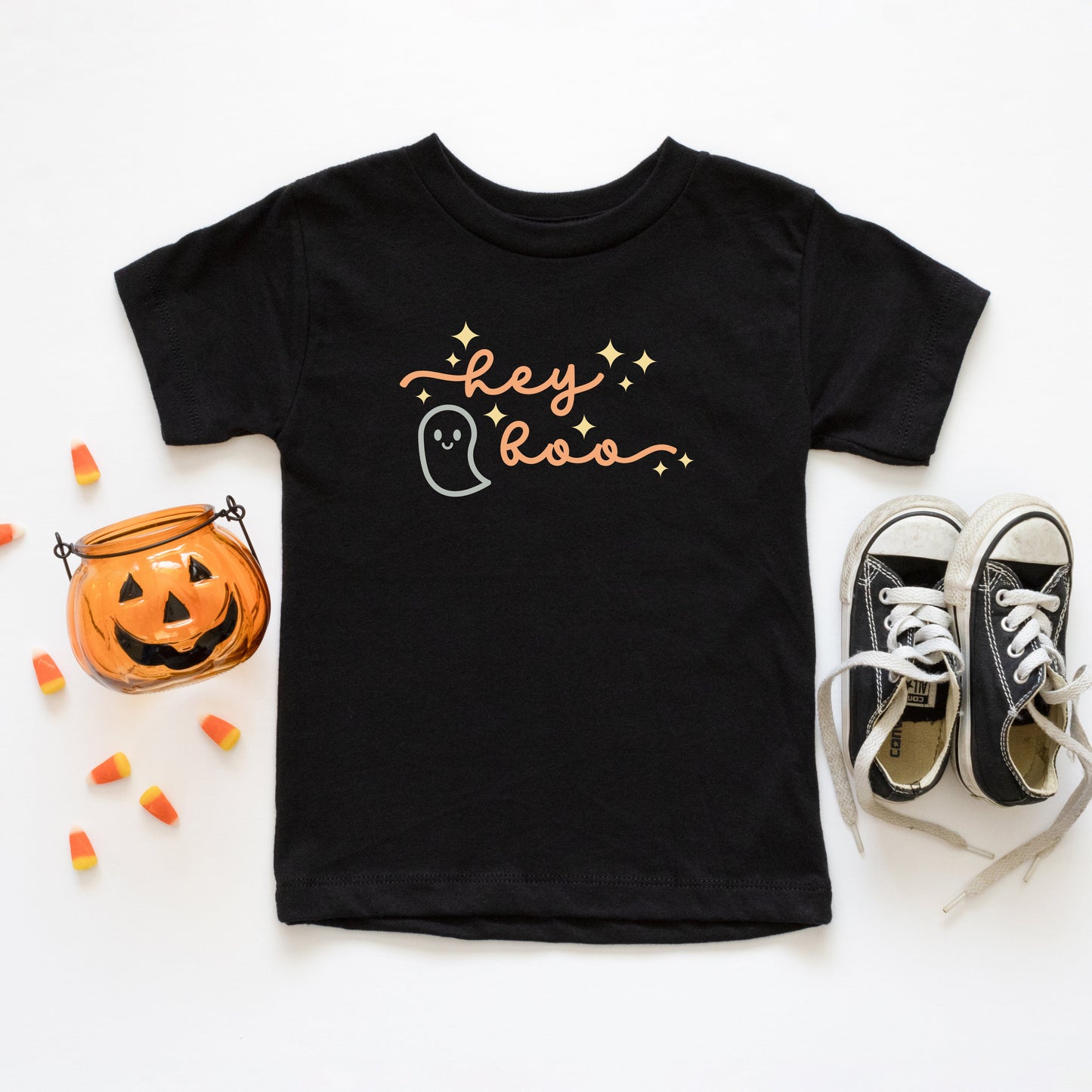 Hey Boo Ghost Kids | Toddler Short Sleeve Crew Neck