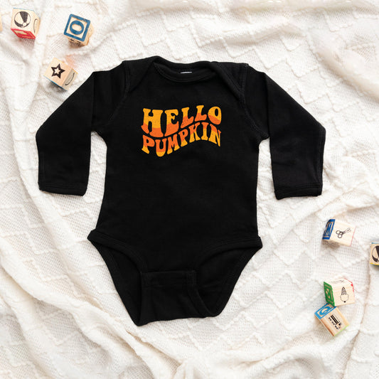 Hello Pumpkin Wavy | Baby Long Sleeve Onesie