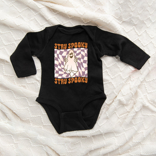 Checkered Stay Spooky Ghost | Baby Long Sleeve Onesie