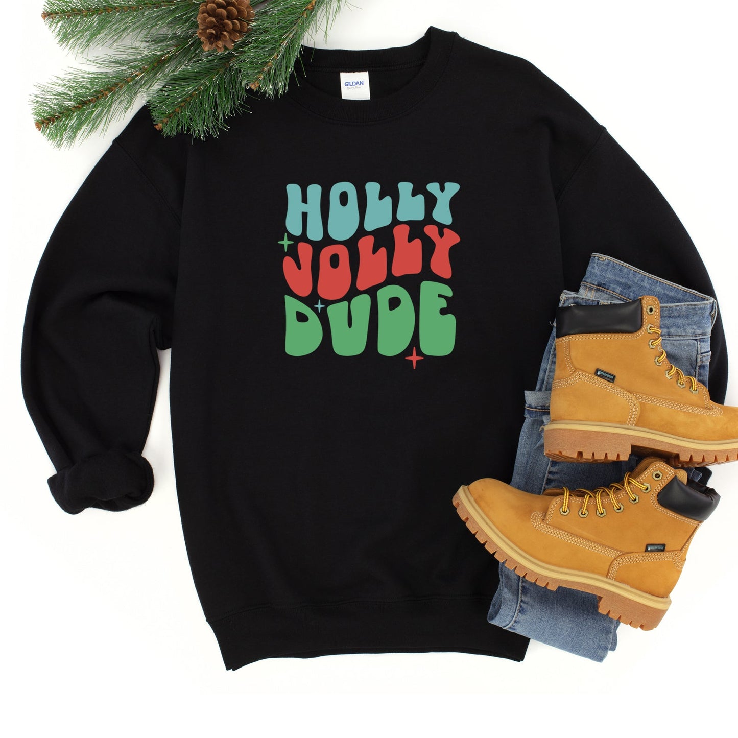 Holly Jolly Dude Wavy | Youth Sweatshirt