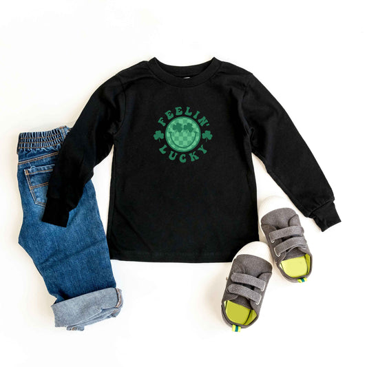 Feelin Lucky Checkered Smiley Face | Toddler Long Sleeve Tee
