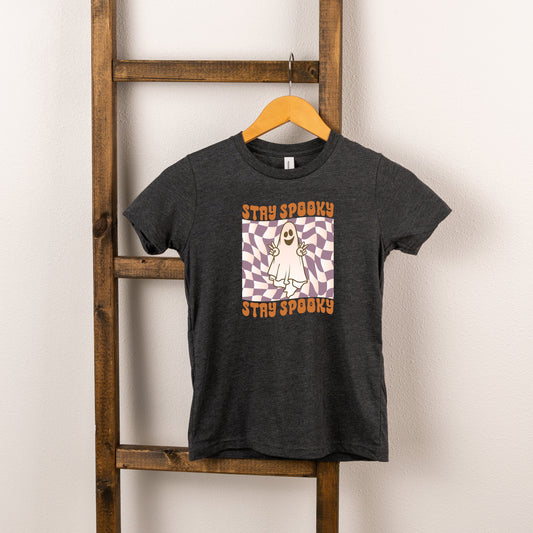 Checkered Stay Spooky Ghost | Toddler Short Sleeve Crew Neck