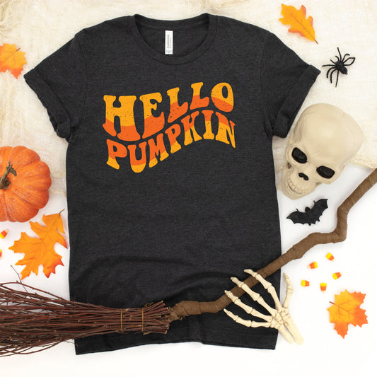 Hello Pumpkin Wavy | Youth Short Sleeve Crew Neck