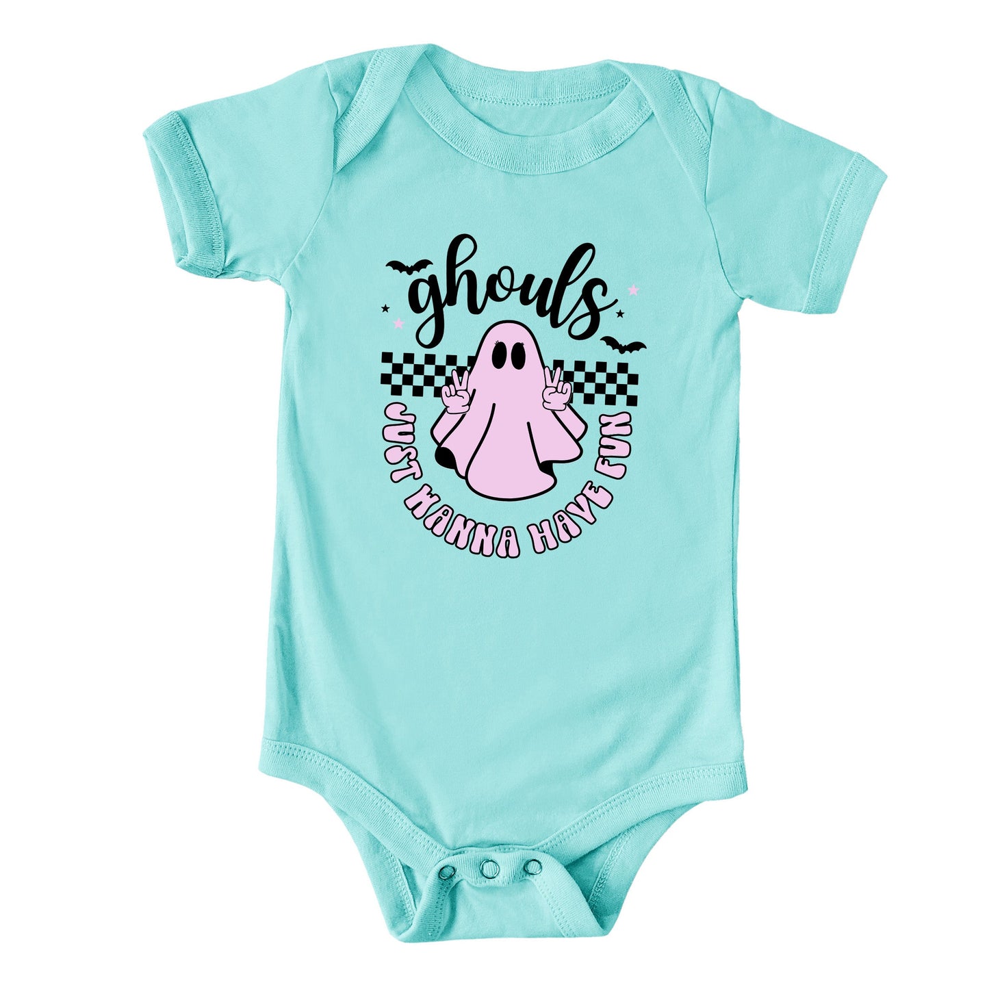 Just Wanna Have Fun Checkered | Baby Graphic Short Sleeve Onesie