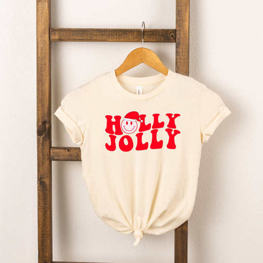 Holly Jolly Smiley Face | Toddler Short Sleeve Crew Neck