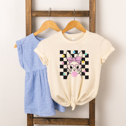 Groovy Checkered Bunny | Toddler Short Sleeve Crew Neck