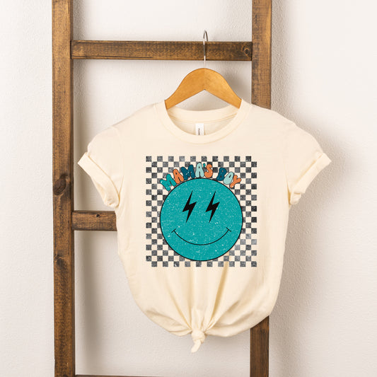 Mama's Boy Checkered Smiley Face | Youth Short Sleeve Crew Neck