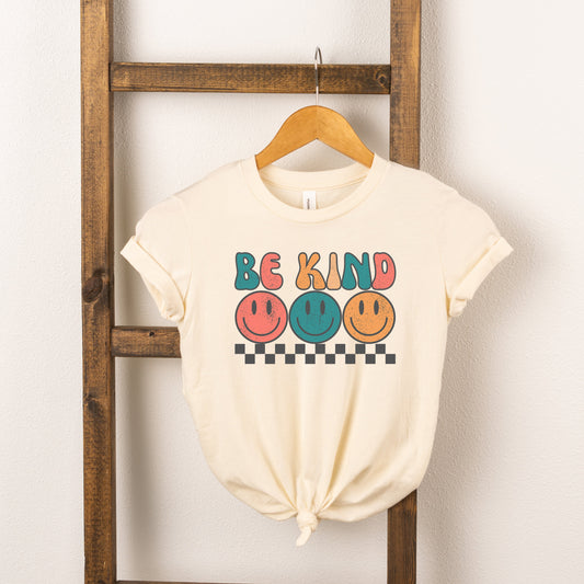 Checkered Be Kind Smiley Face | Toddler Short Sleeve Crew Neck