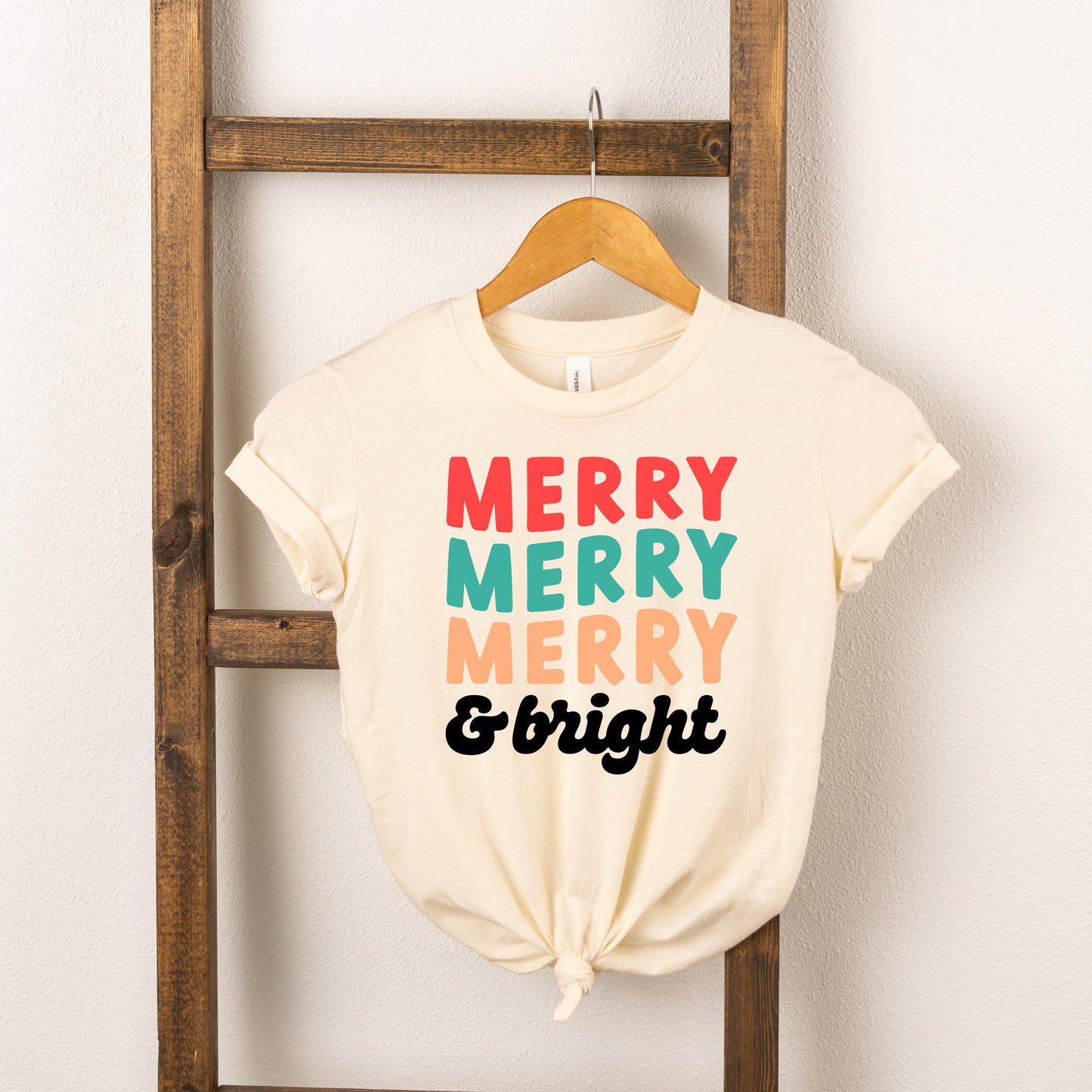 Merry And Bright Stacked | Youth Short Sleeve Crew Neck