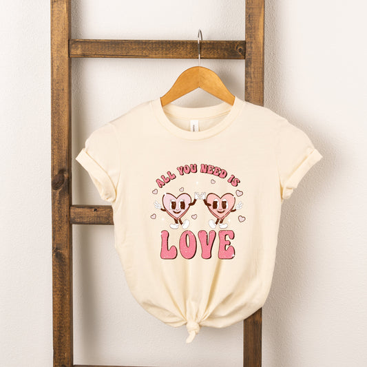 Retro All You Need Is Love Hearts | Youth Short Sleeve Crew Neck