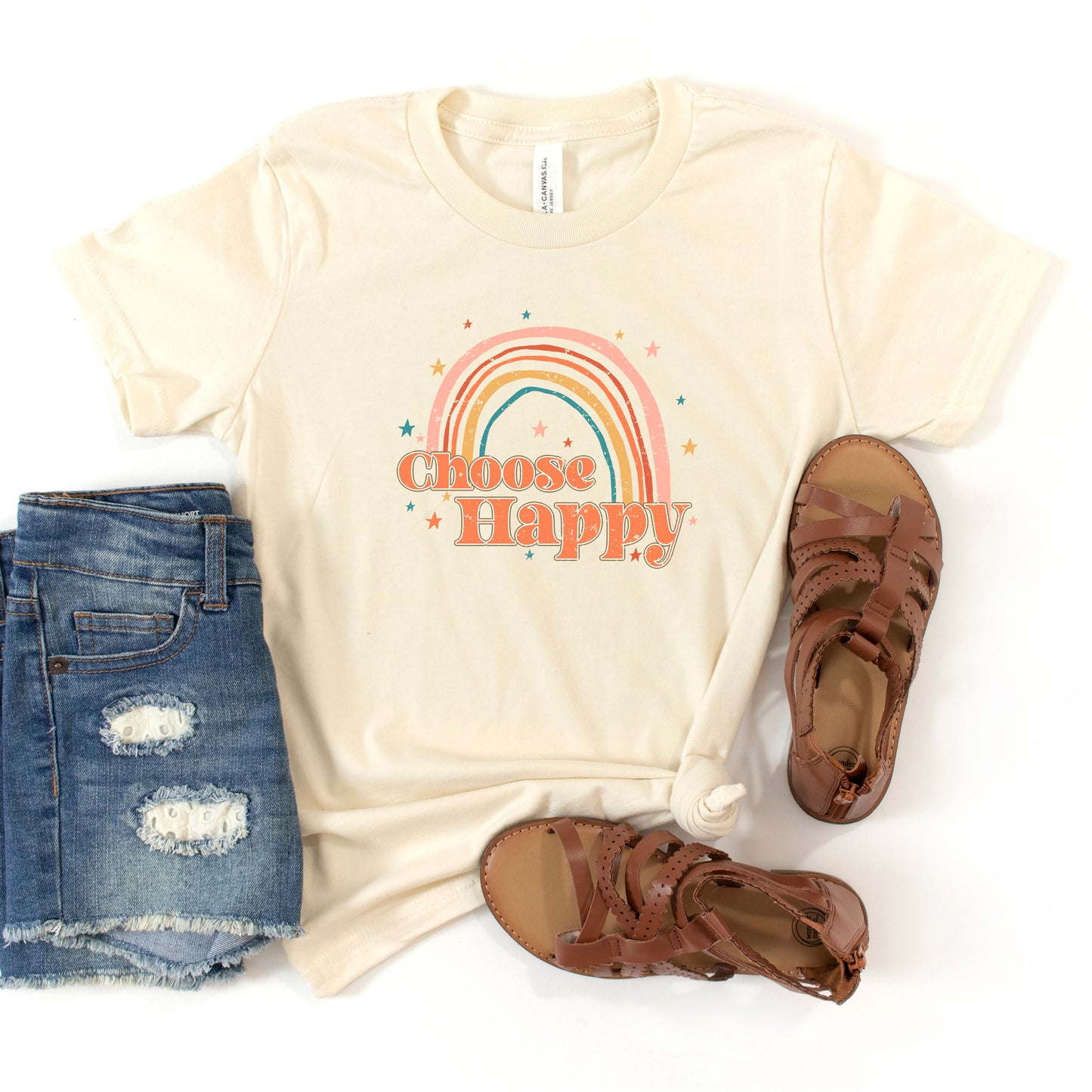 Choose Happy Rainbow | Youth Short Sleeve Crew Neck