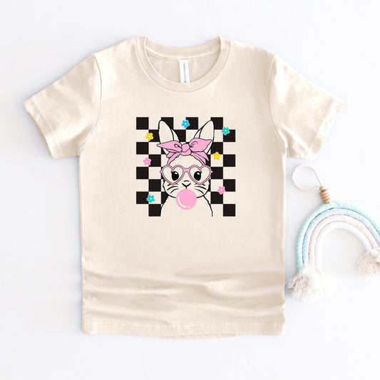 Groovy Checkered Bunny | Youth Short Sleeve Crew Neck