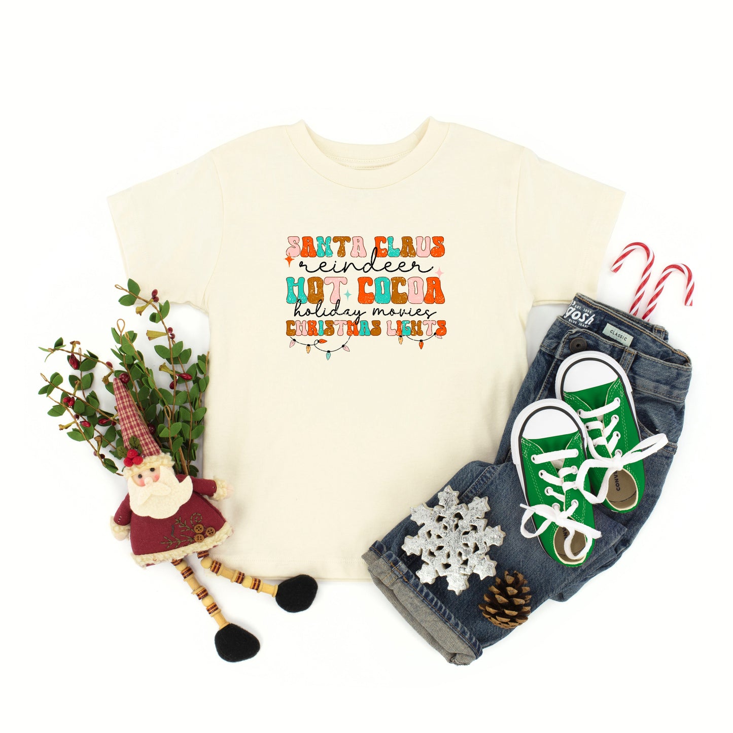 Santa Cocoa Christmas Lights | Toddler Short Sleeve Crew Neck