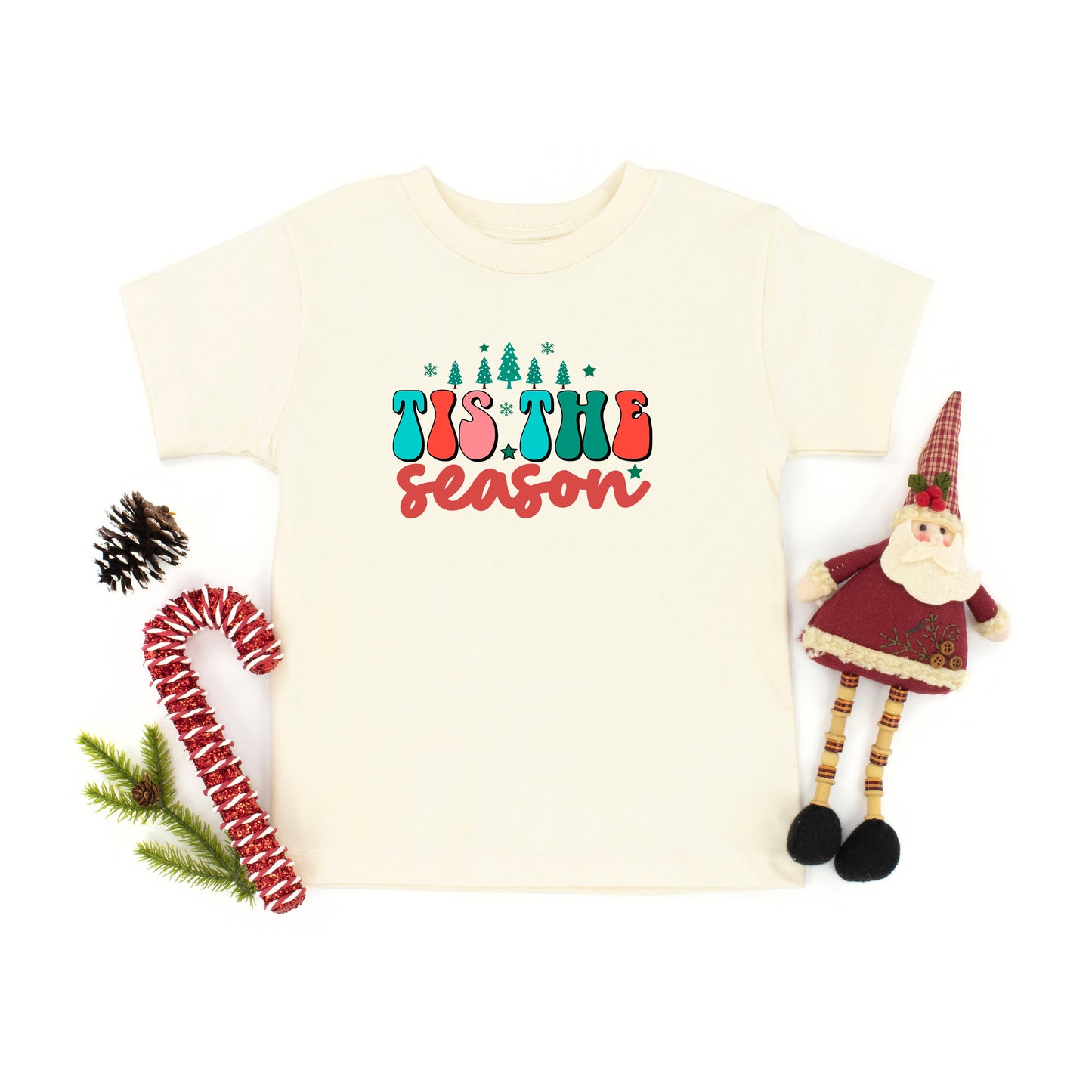 Retro Tis The Season Trees | Toddler Short Sleeve Crew Neck