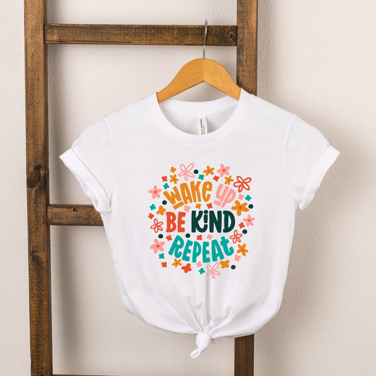 Wake Up Be Kind Repeat Floral | Toddler Short Sleeve Crew Neck