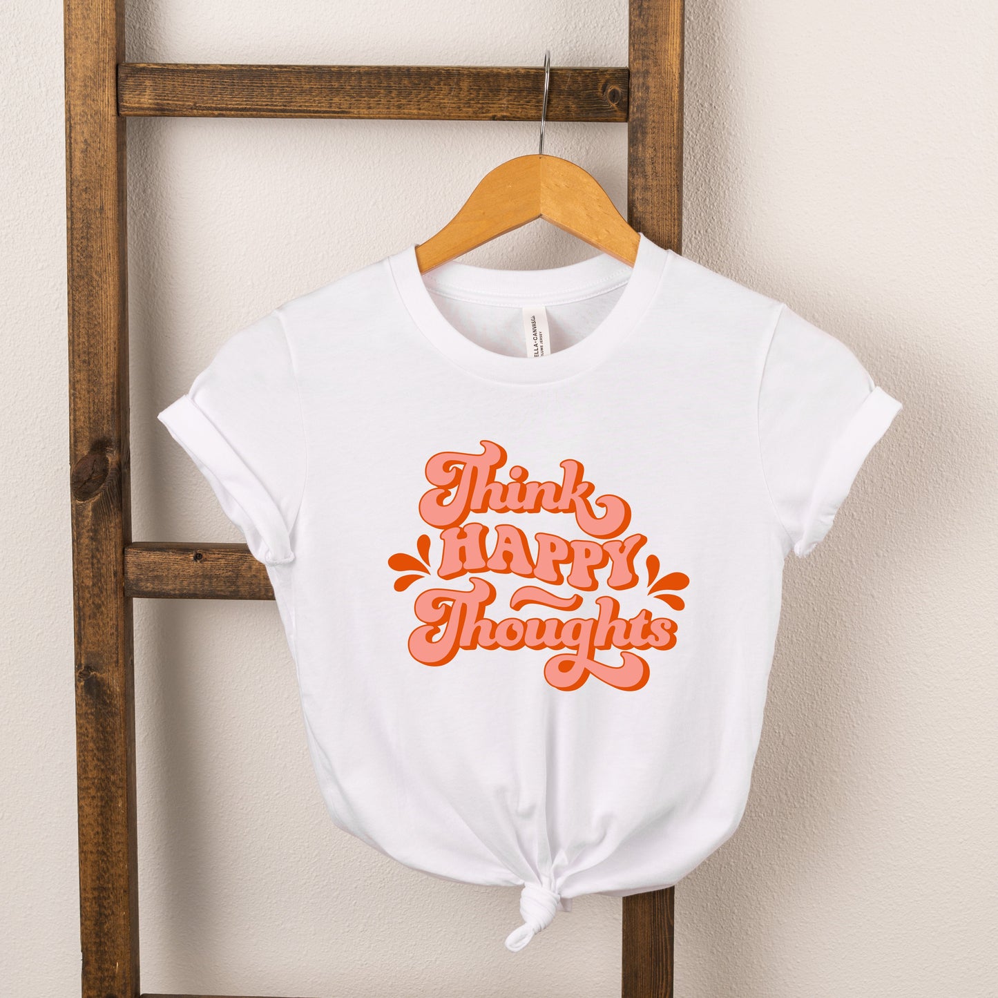 Retro Think Happy Thoughts | Toddler Short Sleeve Crew Neck