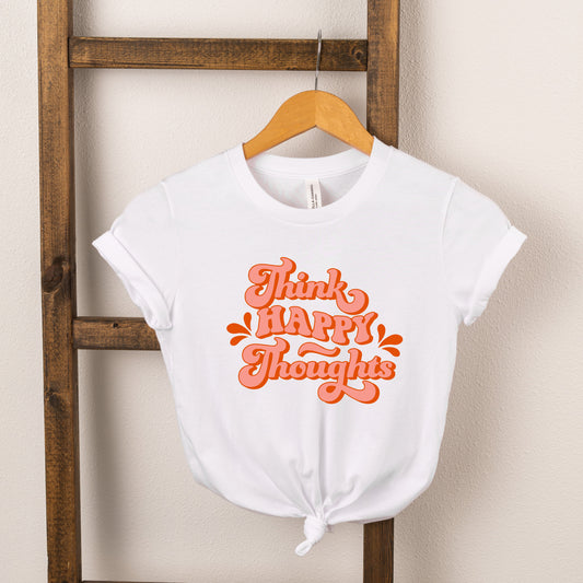 Retro Think Happy Thoughts | Toddler Short Sleeve Crew Neck