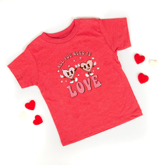 Retro All You Need Is Love Hearts | Youth Short Sleeve Crew Neck