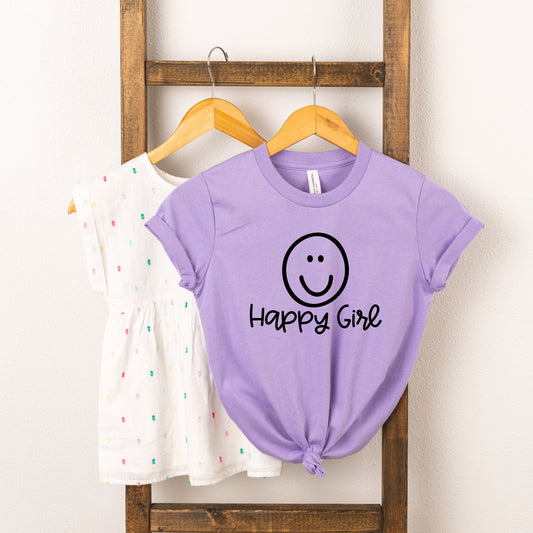 Happy Girl Smiley Face | Youth Short Sleeve Crew Neck